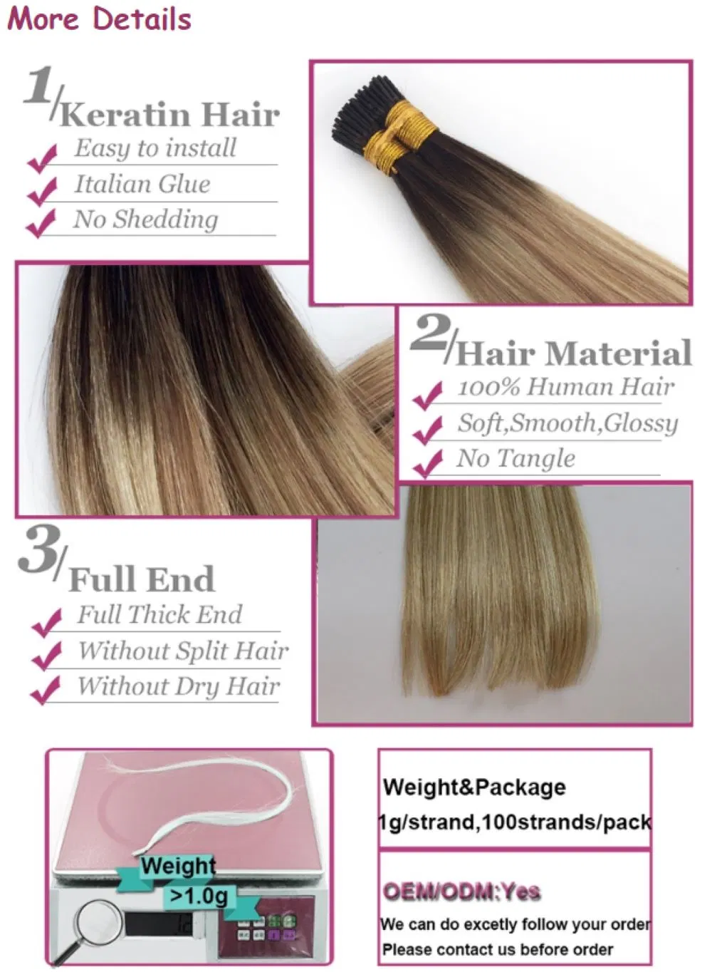 Best Quality Blonde Color Human Natural I/U/Flat Tip Extensions 100% Remy Brazilian Hair