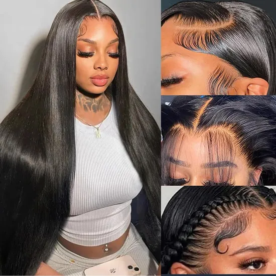 Wholesale Unprocessed Brazilian 13X4 13X6 360 Silky Straight Nature Black Glueless HD Transparent Virgin Lace Front Human Hair Wig