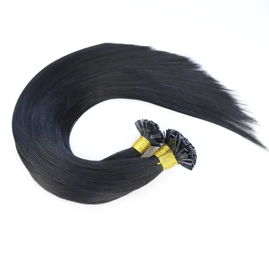 Wholesales Double Drawn Natural Black Flat Tip Hair Extensions, European Remy Human Hair