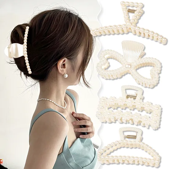 Fancy Large ABS Pearl Nonslip Jaw Clips Hair Claw Clips Barrettes for Thick Hair 