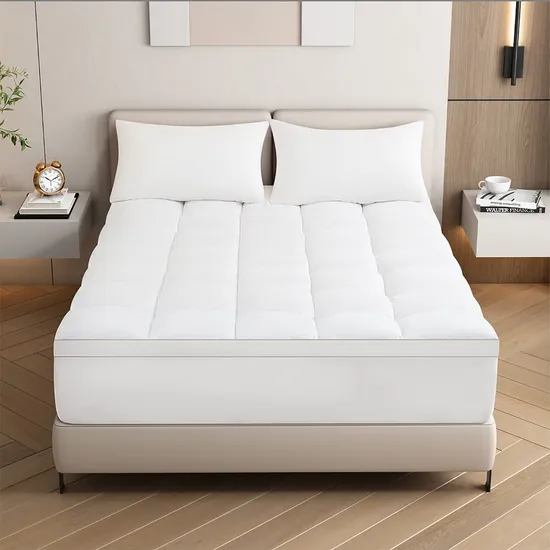 Custom Cotton Mattress Pad Cover Queen Size 300tc Bed Mattress Topper with 8
