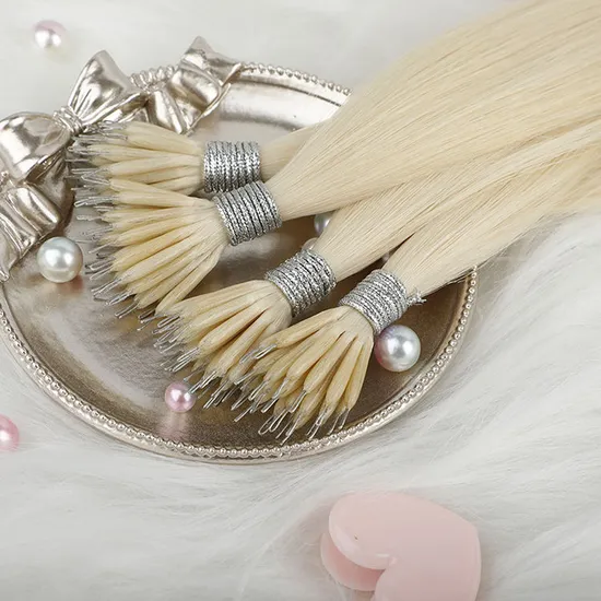 Youzi Double Drawn Extension Virgin Nano Micro Bangs Thick Ends Head Blonde Colors High Quality Remy Human Hair Extension Elastic String Nano Bead Ring Hair 