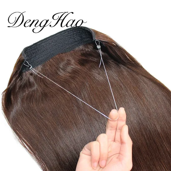 Wholesale Top Quality Double Drawn 100% Human Hair Brazilian Halo in Hair Extension 